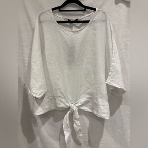 Women’s White Linen Top Tie Front Made In Italy One Size NWT